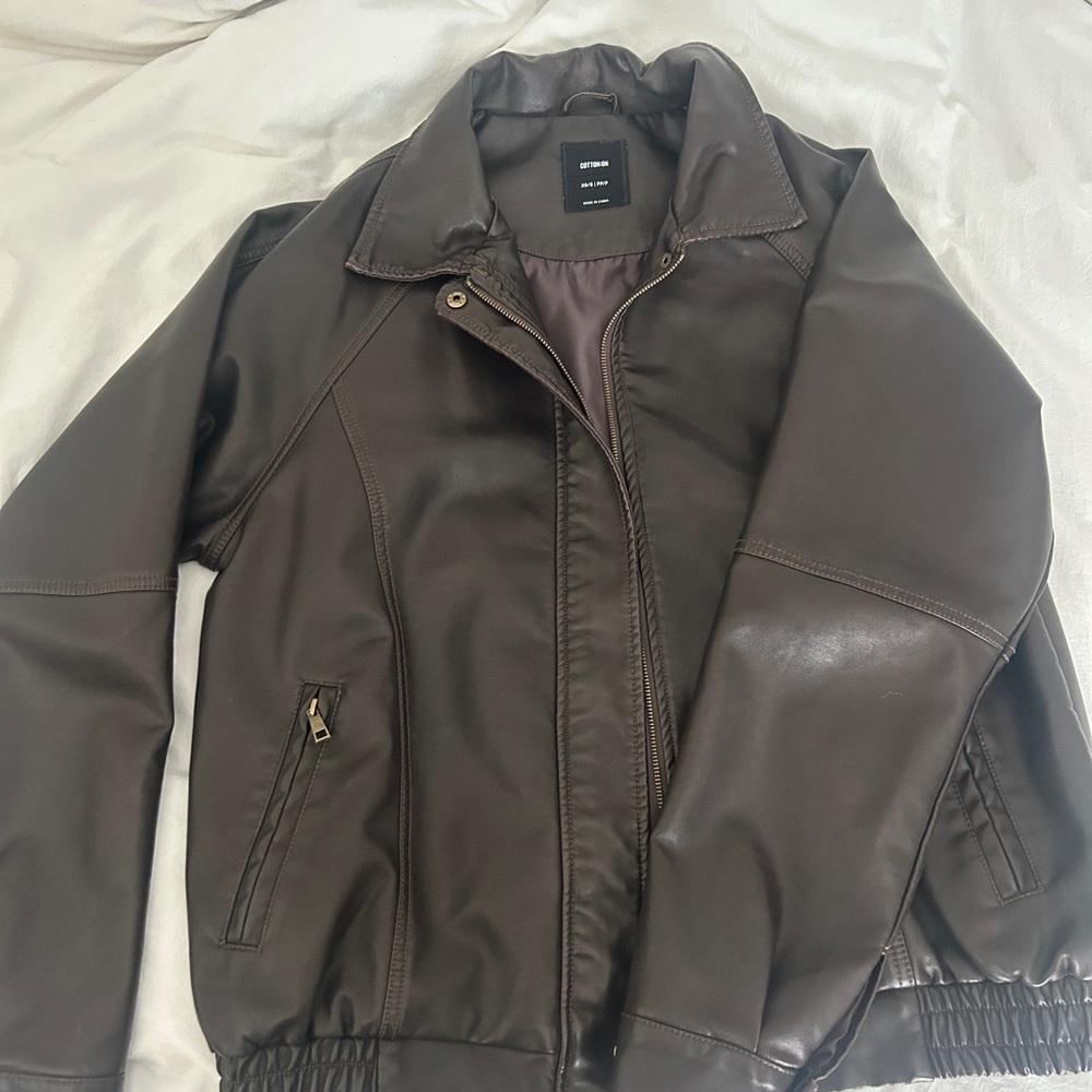 Cotton On Brown Bomber Jacket with Ribbed Waistband